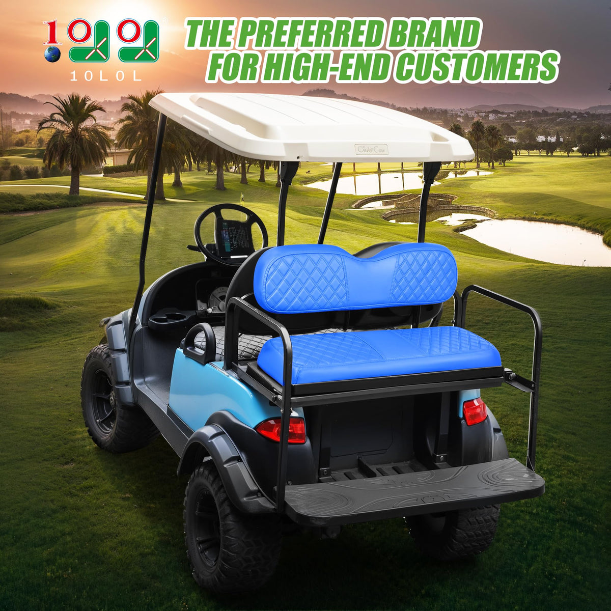 10L0L universal rear-seat cover fits EzGo, Club Car, Yamaha blue models