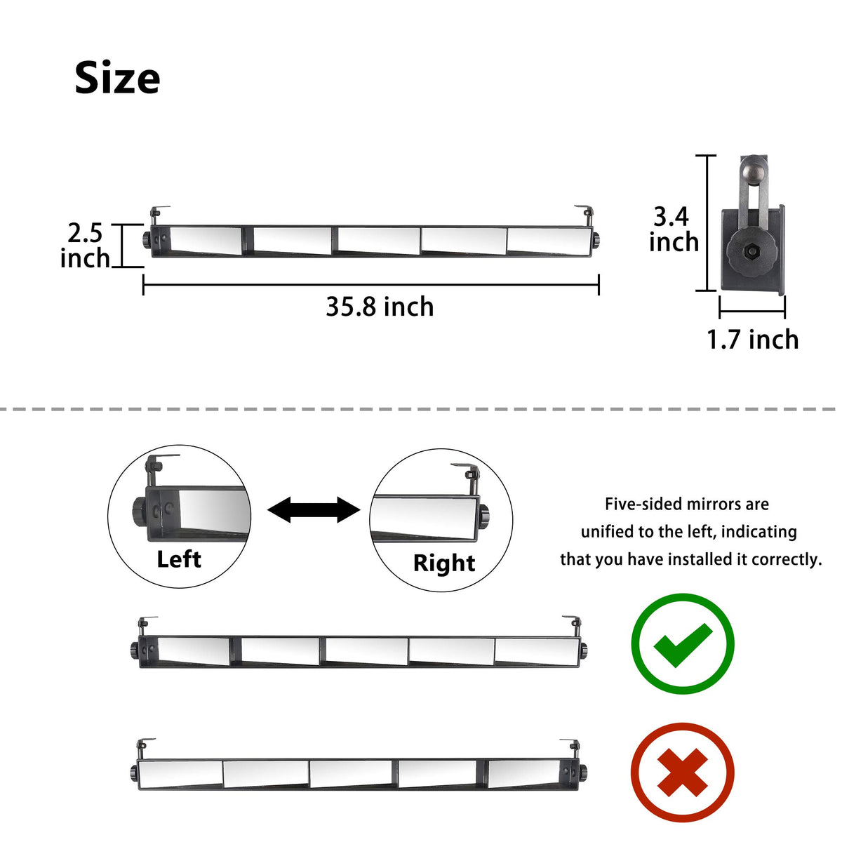 10L0L universal golf cart 5-panel mirror adjustable angle for sightline customization