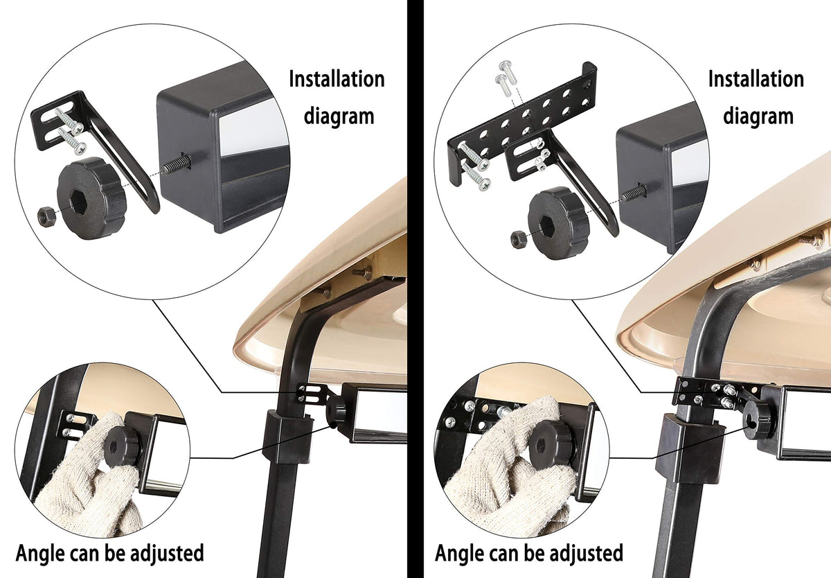 10L0L universal golf cart 5-panel mirror installation kit with brackets and screws