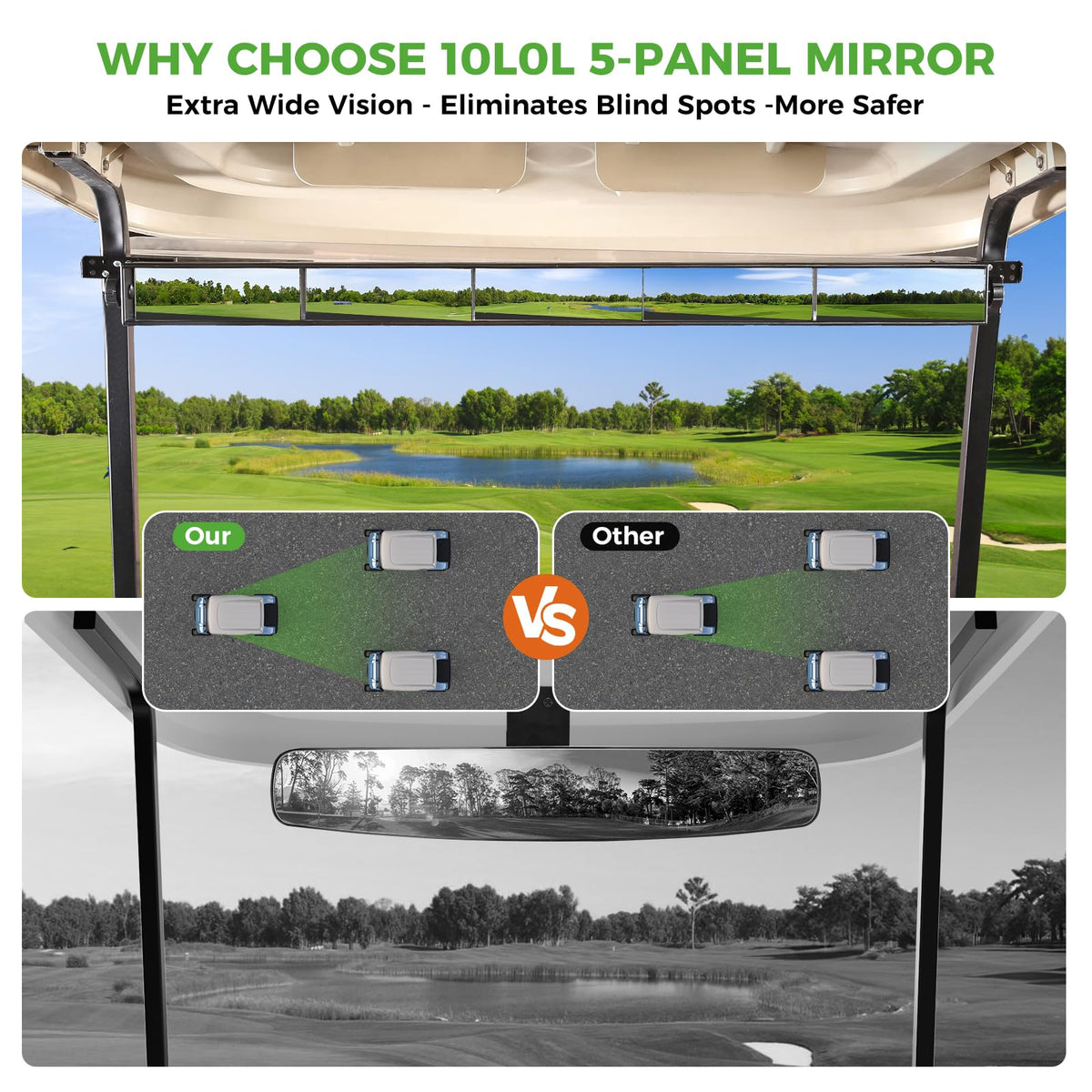 10L0L universal golf cart mirror multi-panel glass for panoramic view