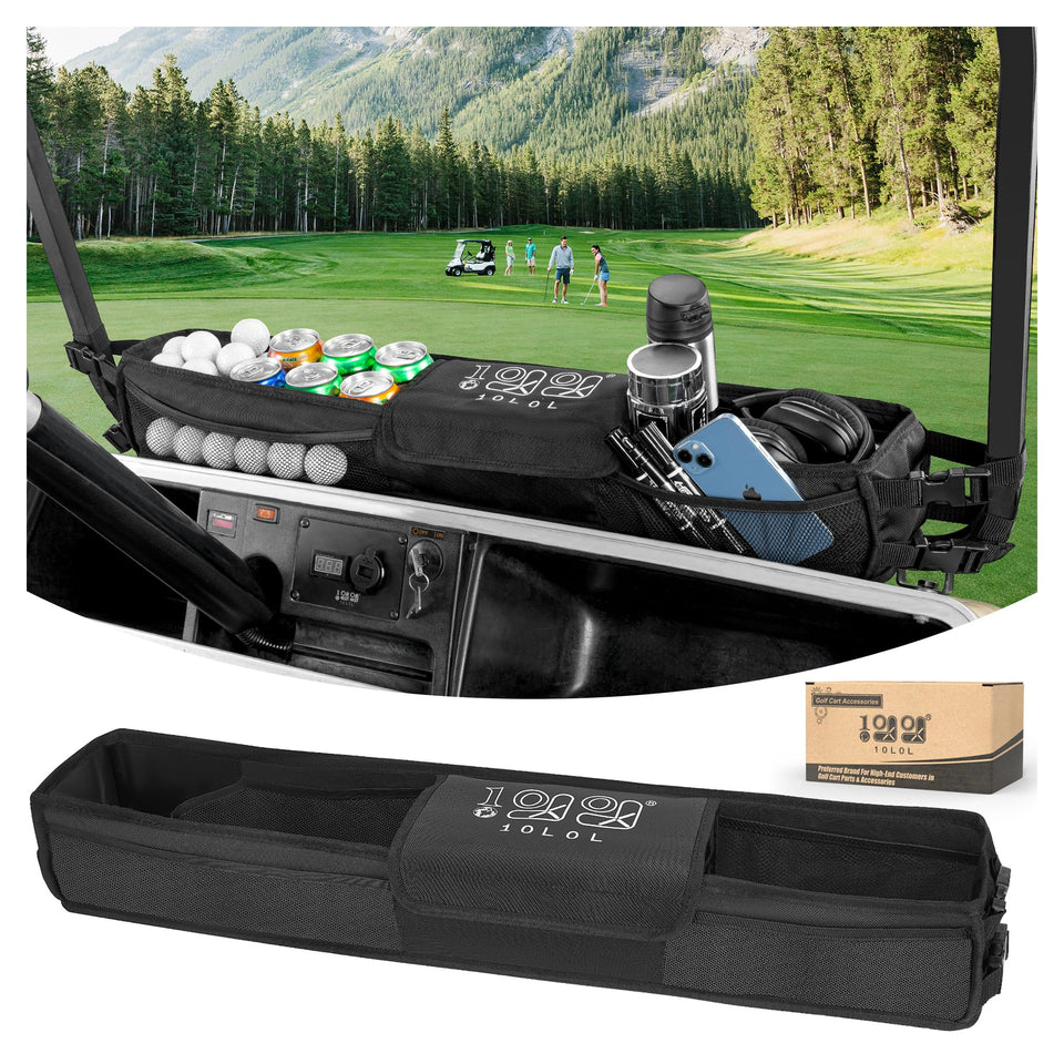 10L0L universal golf cart dash organizer front view with easy no-drill installation for quick access