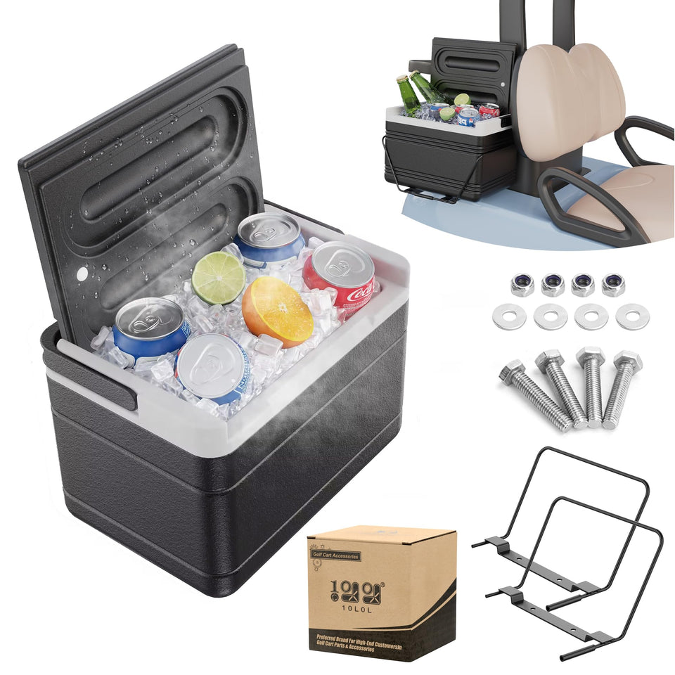 10L0L universal golf cart cooler with mounting bracket keeps drinks secure on the cart