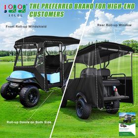 10L0L golf cart cover side view highlights 4-passenger compatibility and secure fit.