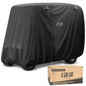 10L0L universal golf cart cover on an 80-top cart protecting from sun and rain