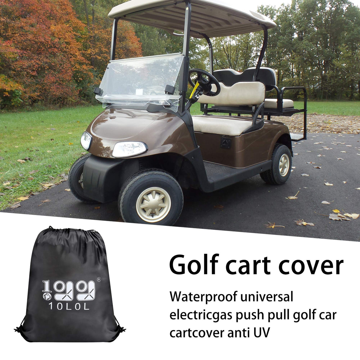 10L0L universal golf cart cover easy-installation view demonstrates simple setup with three zippers.