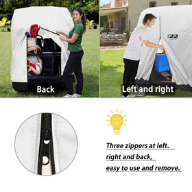10L0L universal golf cart cover lifted-cart fit for extended roof configurations.