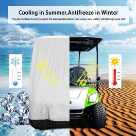 10L0L universal golf cart cover rear-seat access view keeps rear seats protected during storage.