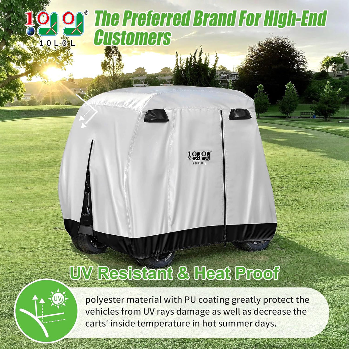 10L0L universal golf cart cover rear view protects against weather and debris