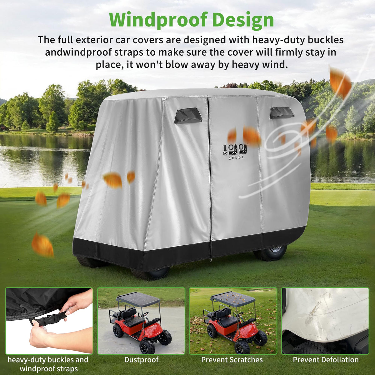 Close-up shows UV coated polyester and soft PVC lining protecting the cart