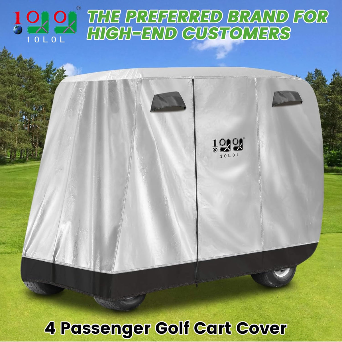 10L0L universal golf cart cover side view guards lifted carts against wind and dust.