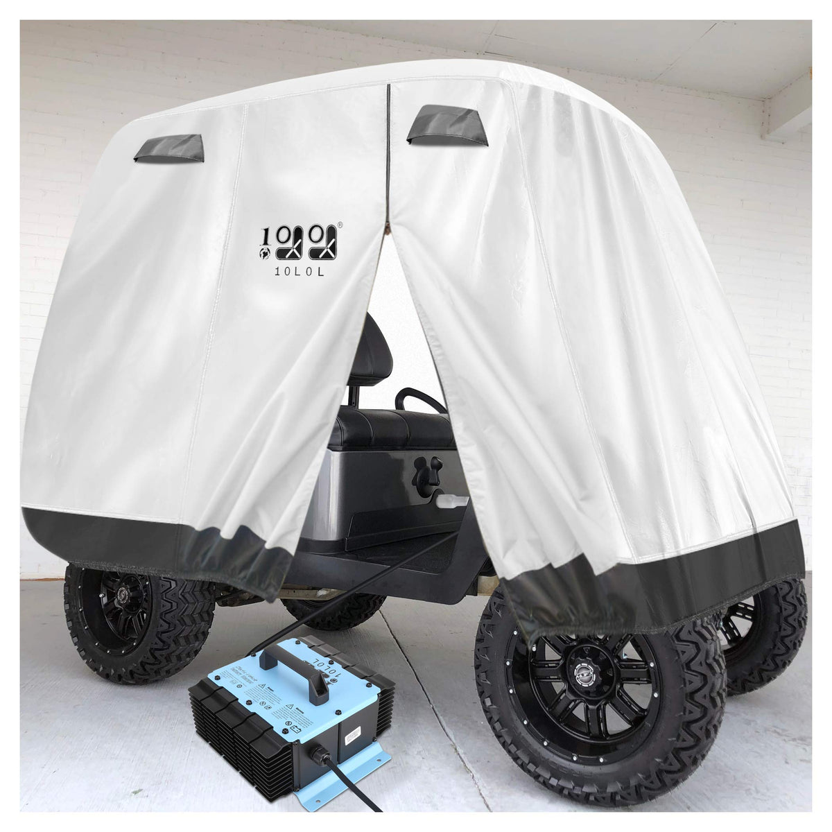 10L0L universal golf cart cover ventilation view shows 12 vents for breathable interior.