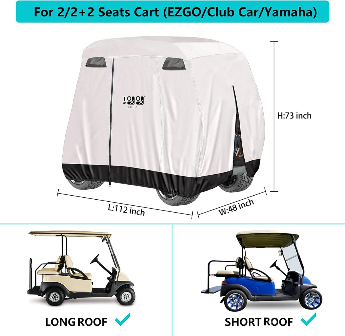 10L0L universal golf cart cover fabric close-up emphasizes 420D waterproof material.