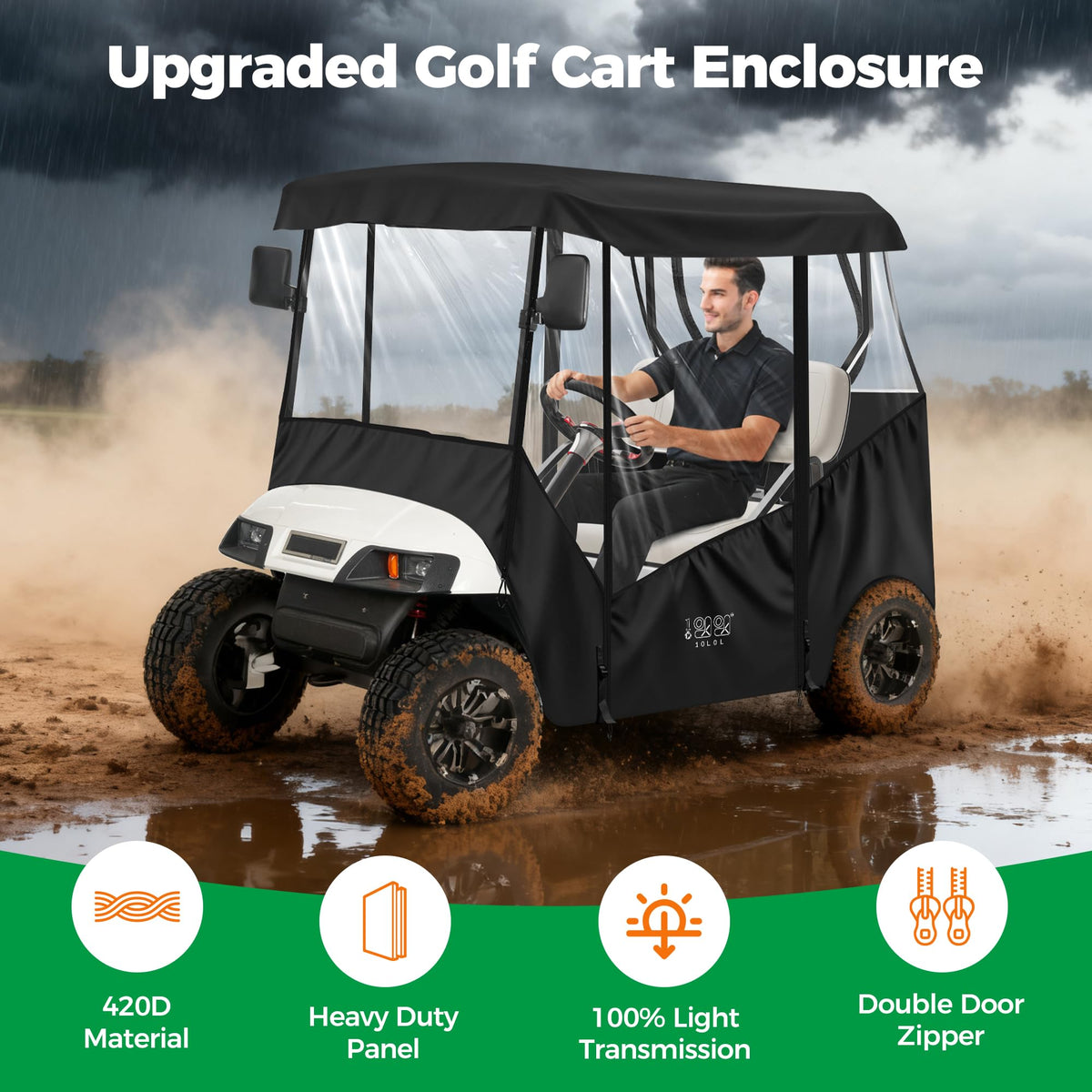 10L0L enclosure with 61-inch roof stays snug on the cart