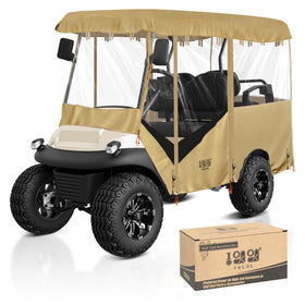 10L0L universal golf cart enclosure fitted to 86-6 inch roofs showing full protection and visibility