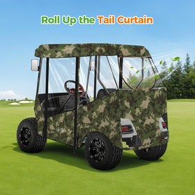 All-weather coverage from 10L0L golf cart enclosure protecting outdoor carts