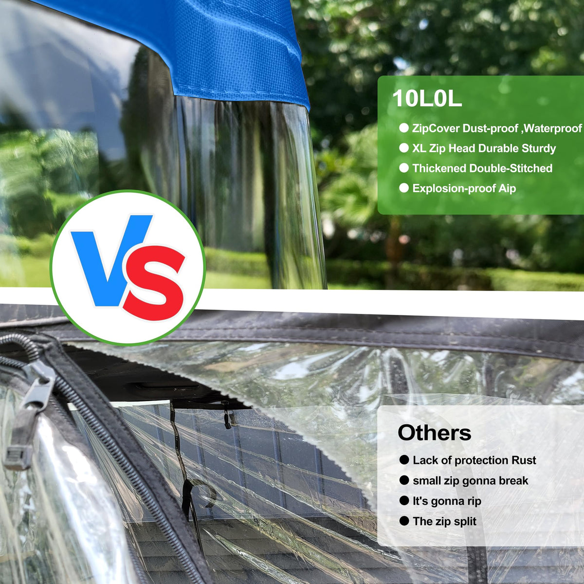 10L0L anti-glare window ensures clear visibility in rain and fog