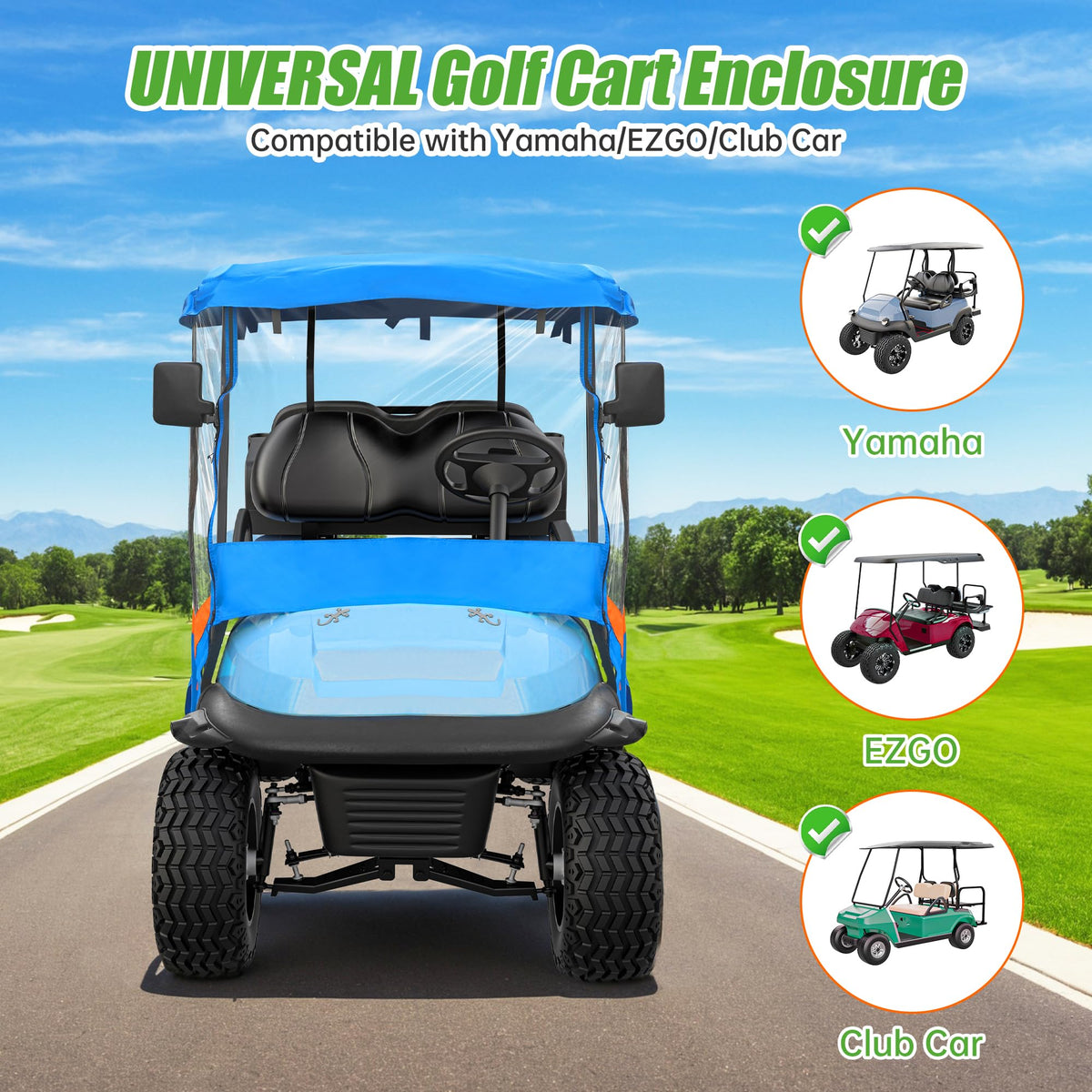10L0L universal golf cart enclosure ezgo-fit compatible with EZGO carts.
