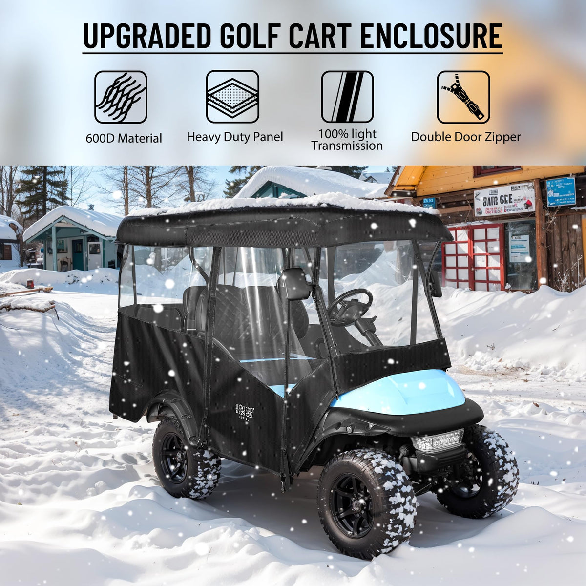 10L0L universal golf cart enclosure diagram showing fit for Yamaha EZGO Club Car
