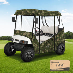 10L0L universal golf cart enclosure front view with large zipper head for easy access.