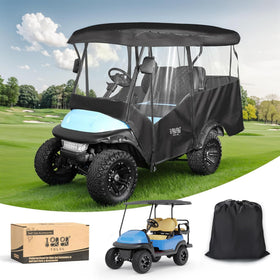 10L0L universal golf cart enclosure front view showing waterproof fabric that guards against rain