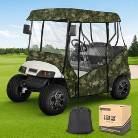 10L0L universal golf cart enclosure front view protecting two-passenger model in all weather