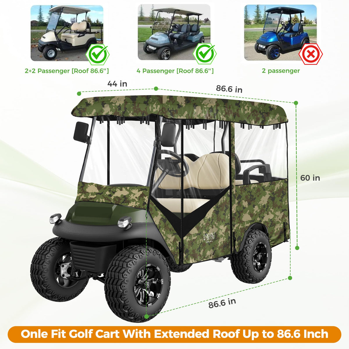 10L0L transparent PVC window offers 180-degree visibility and glare reduction in rain.