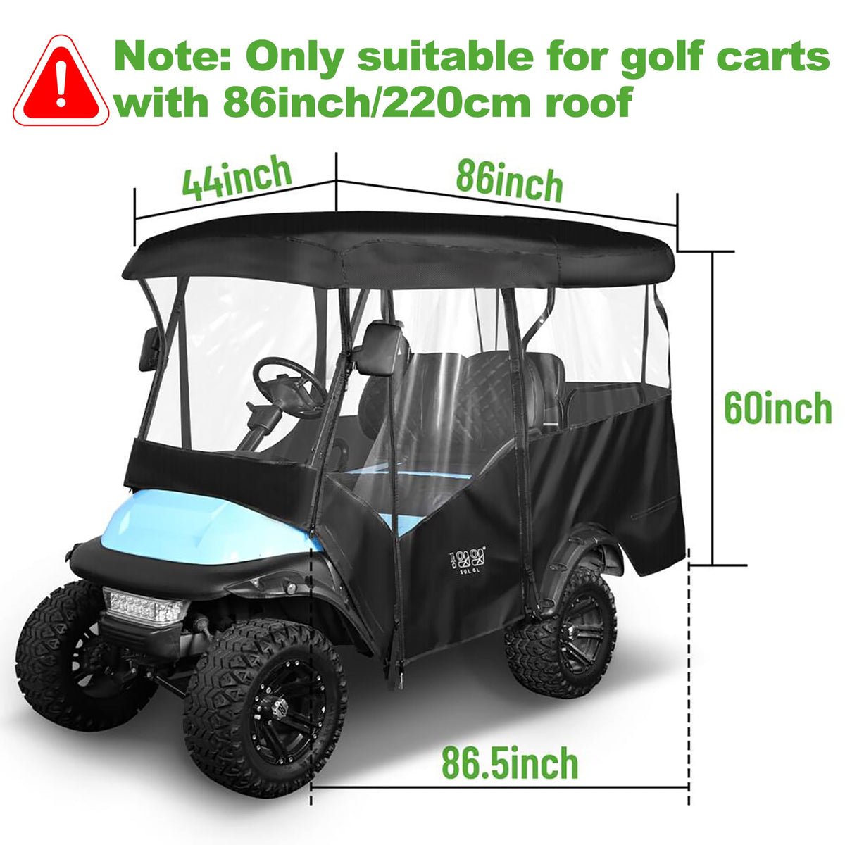 10L0L universal golf cart enclosure rolled side for ventilation and easy access