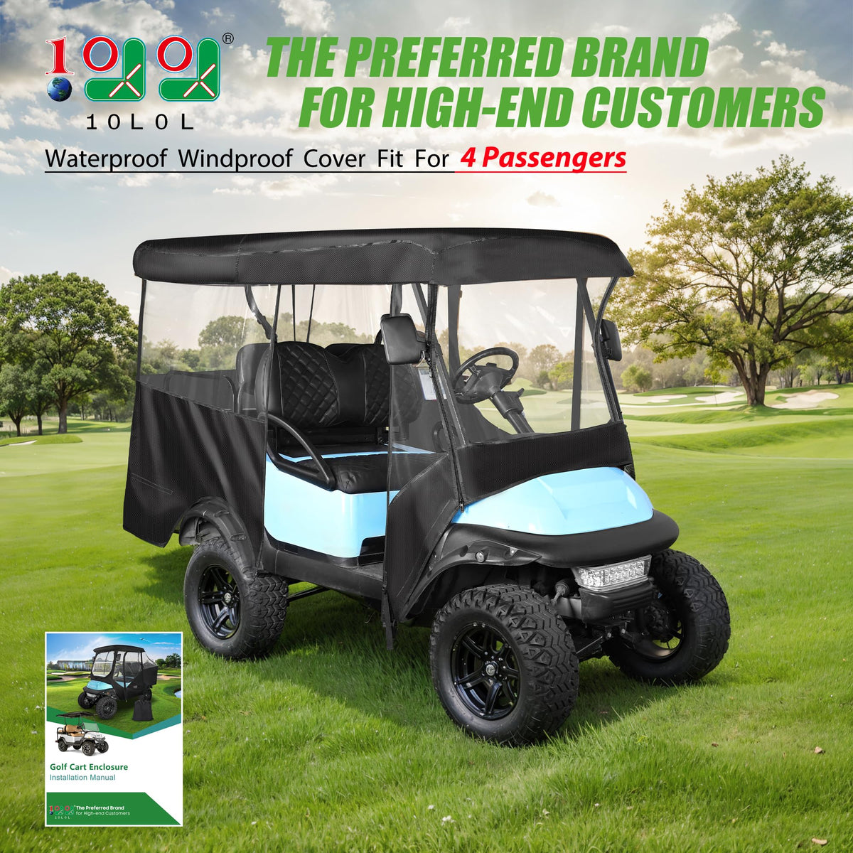 10L0L universal golf cart enclosure side view with reinforced zipper detail for durable weather sealing