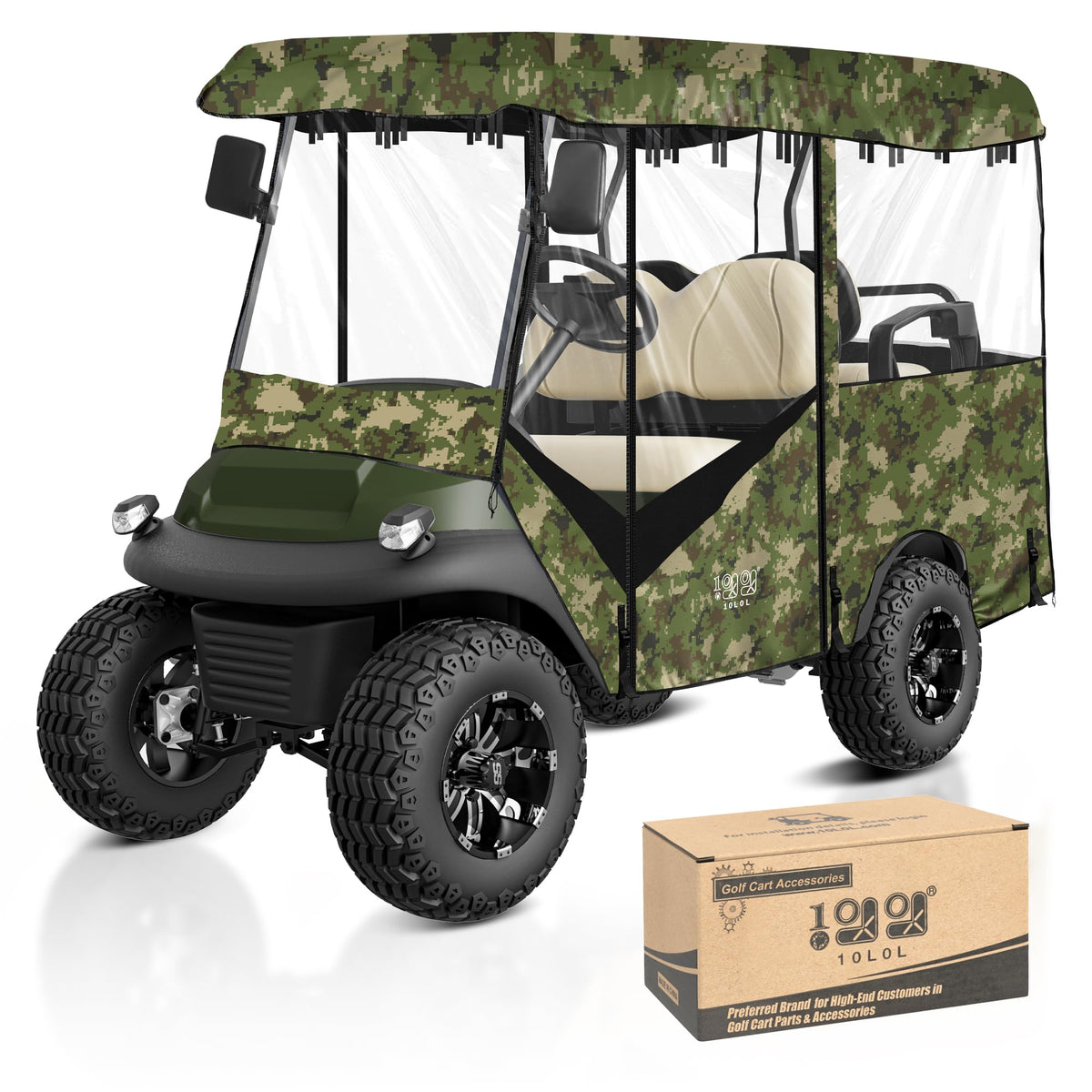 10L0L universal golf cart enclosure with zip-system provides smooth operation and weather protection.