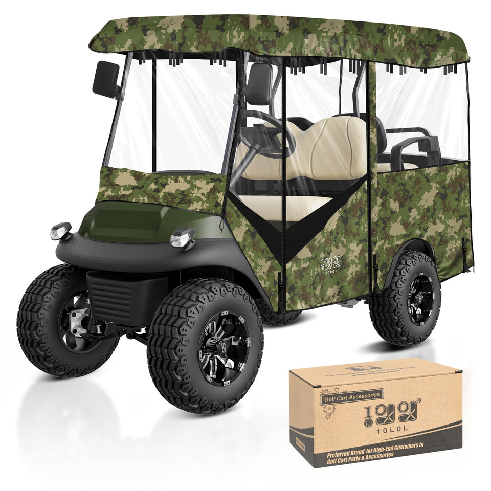 10L0L universal golf cart enclosure with zip-system provides smooth operation and weather protection.