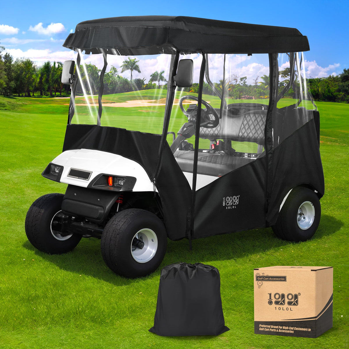 10L0L universal golf cart enclosures front view showing full weather protection