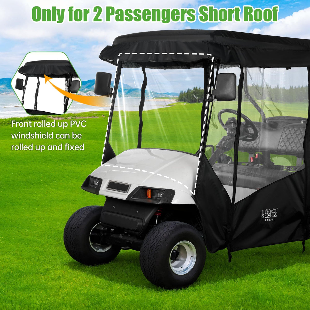 10L0L universal golf cart enclosures side view highlights snug fit