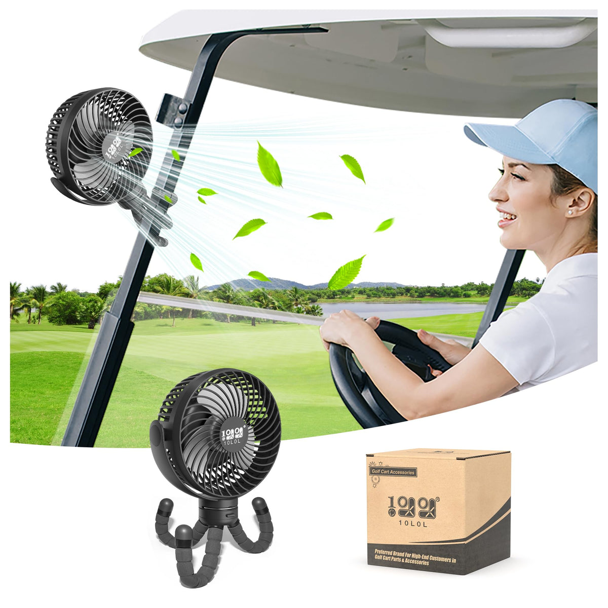 10L0L universal golf cart fan octopus shape with 360° rotation for all-around cooling