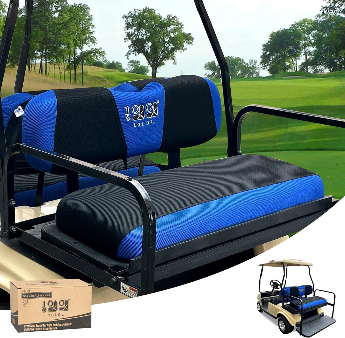 10L0L universal golf cart rear seat cover protects seats from wear and dirt.