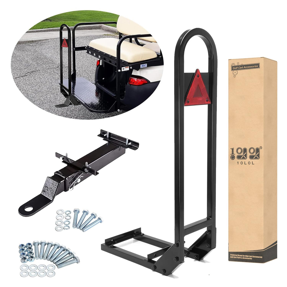 10L0L universal golf cart rear seat grab bar with trailer hook hitch for secure passenger support