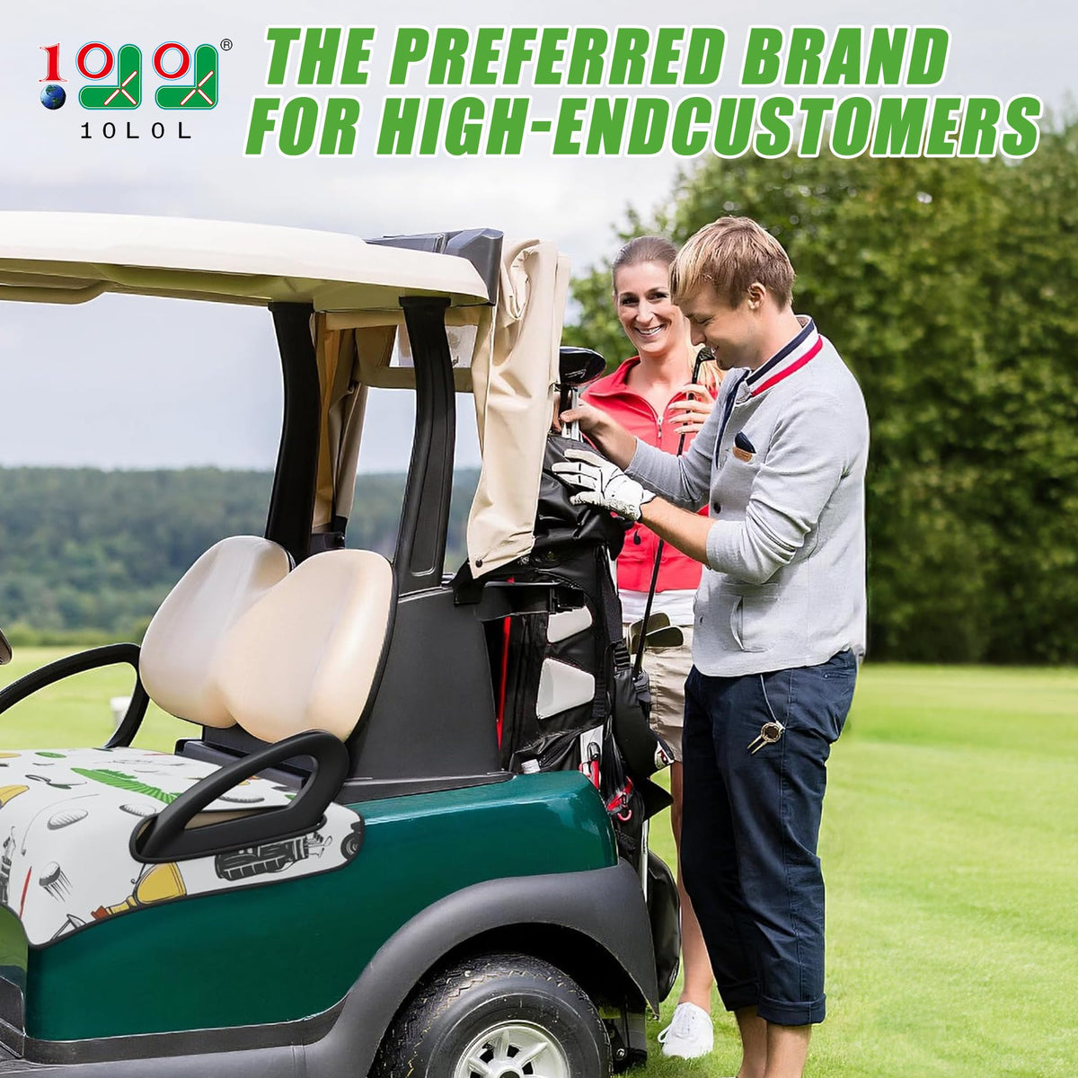 10L0L seat blanket with armrest holes demonstrates quick, simple EZGO/Club Car installation