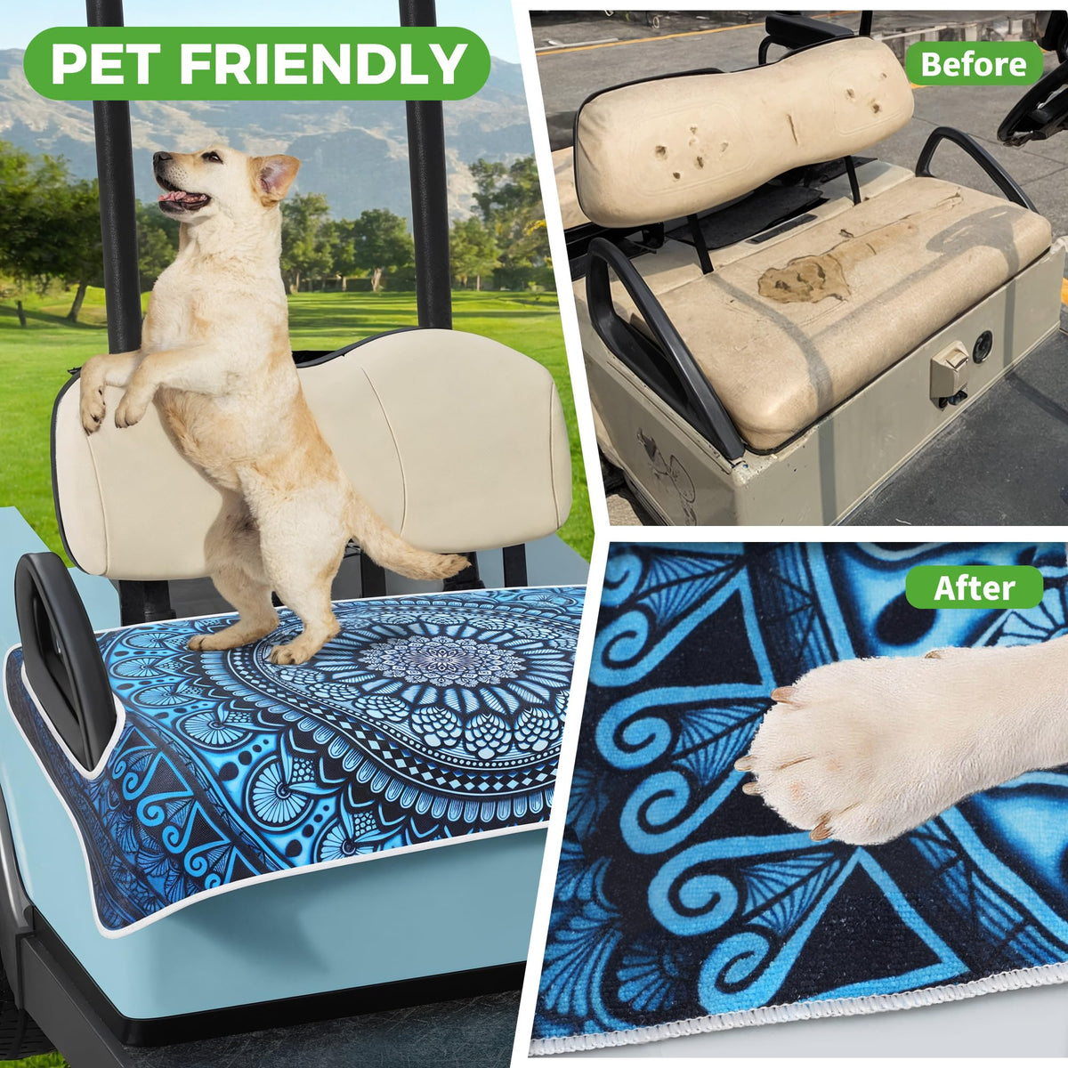 10L0L golf cart seat blanket, UV protection to preserve vinyl.
