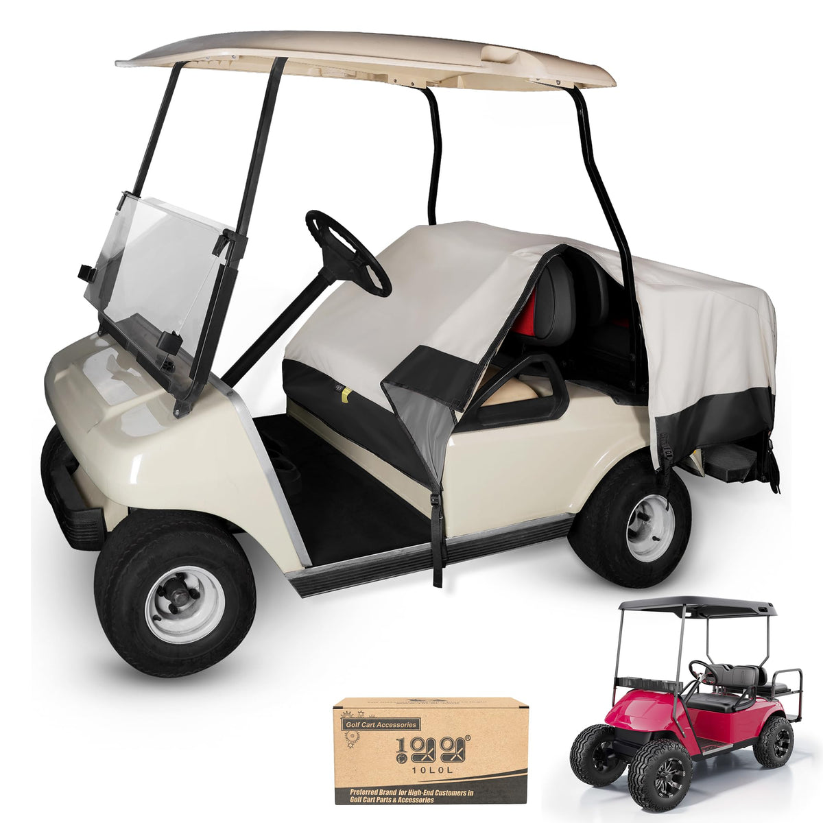 10L0L universal golf cart seat cover front view showing waterproof coating.