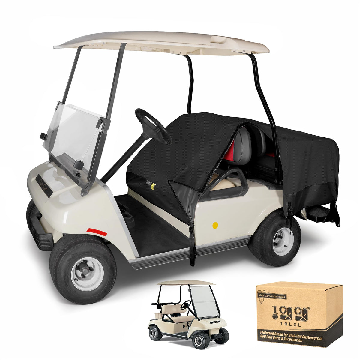 10L0L universal golf cart seat cover front view protects 4-passenger seats from rain