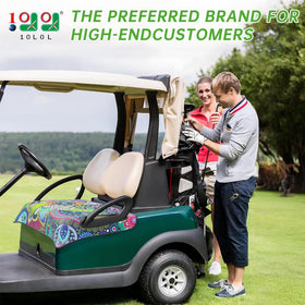 10L0L seat cover on Club Car DS, durable UV protection for seats.
