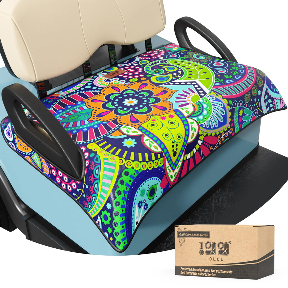 10L0L universal golf cart seat cover on EZGO TXT, breathable protection.