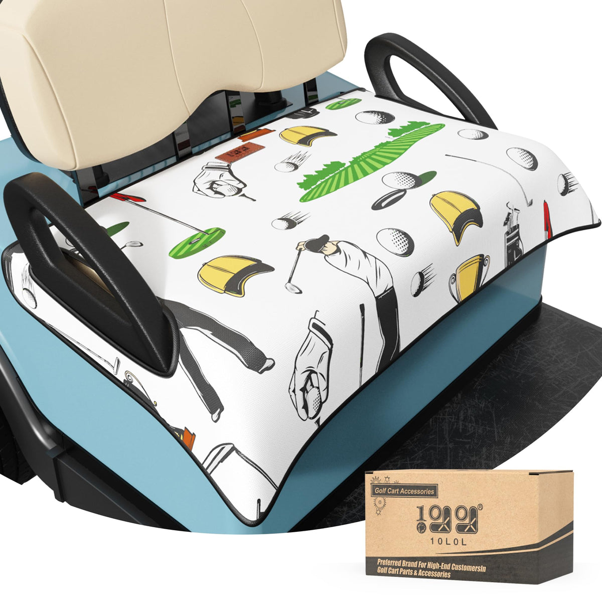 10L0L universal golf cart seat covers show breathable fabric to stay cool
