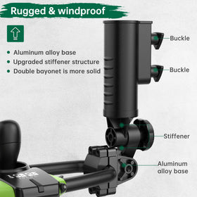 Universal mount fits most carts, strollers, wheelchairs and bikes