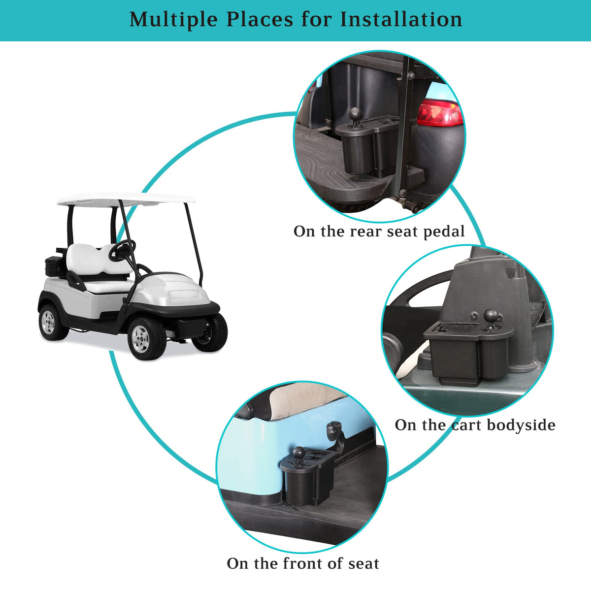 10L0L universal mounting design fits most golf carts.