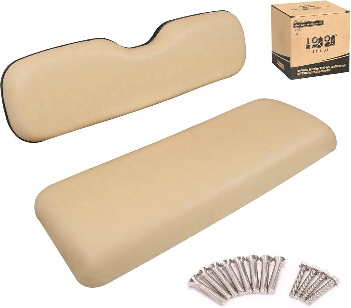 10L0L universal rear cushions installed on an EZGO/Club Car/Yamaha golf cart for comfortable seating