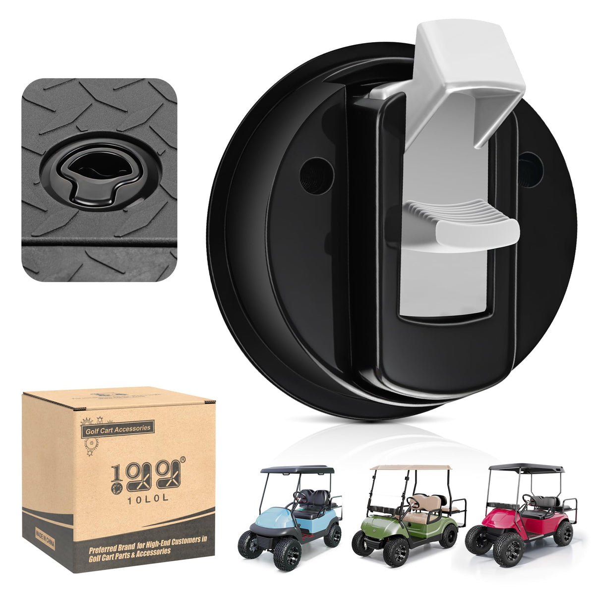 10L0L universal rear seat lock kit visual highlighting secure, easy-access storage for golf carts