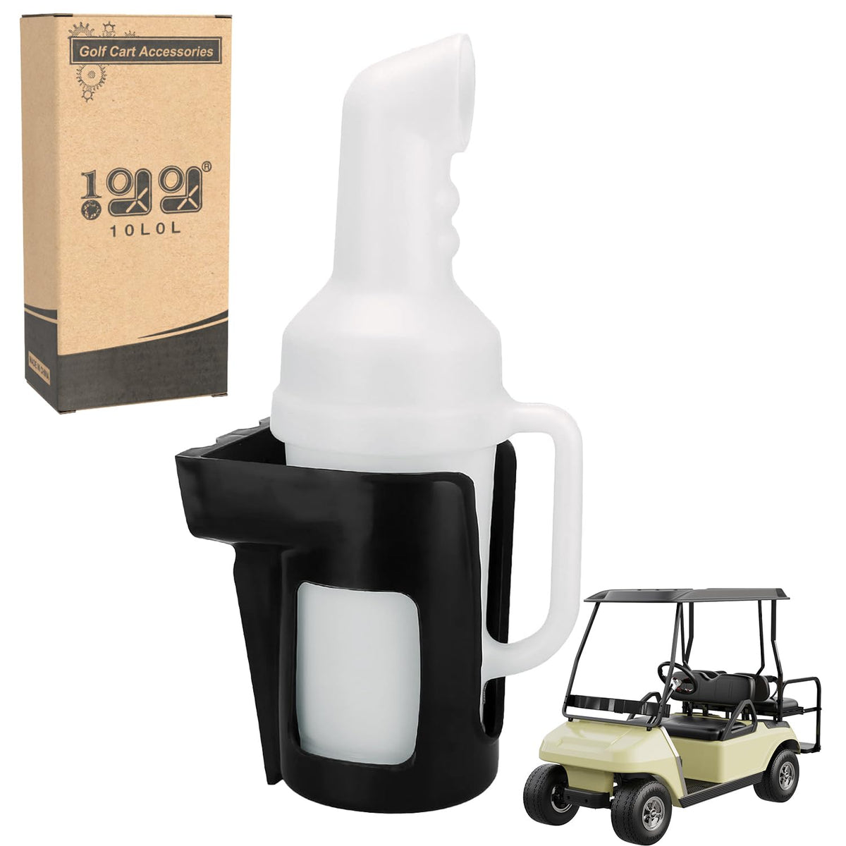 10L0L universal sand bottle with holder for easy sand management on golf carts.
