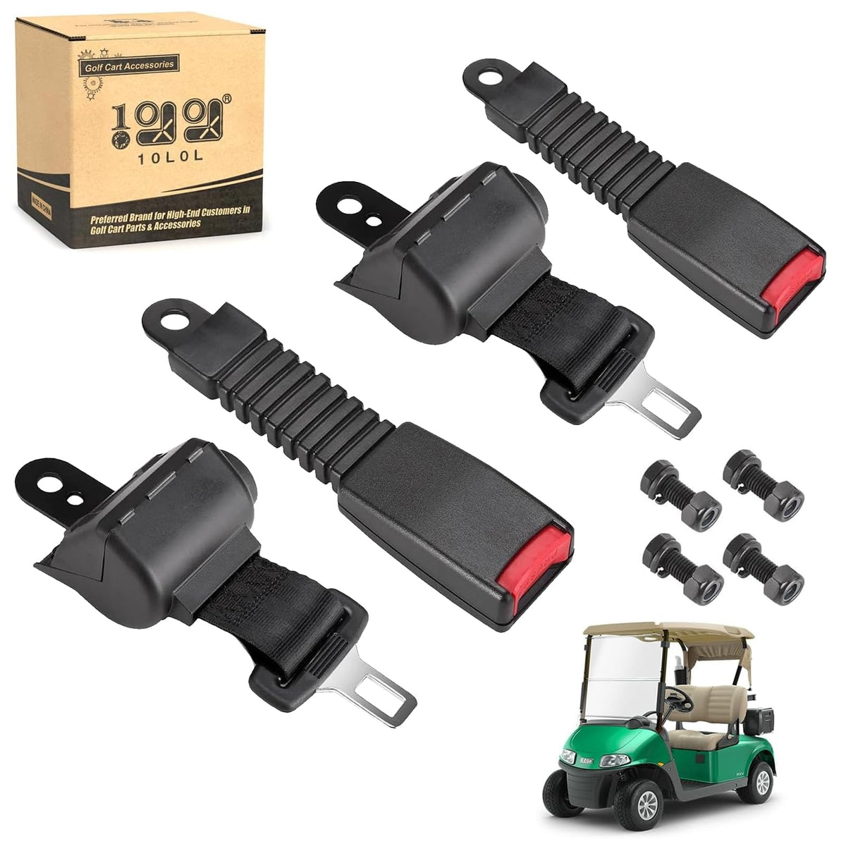 10L0L universal seat belt kit fits Yamaha EZGO and Club Car front and rear seats for secure rides