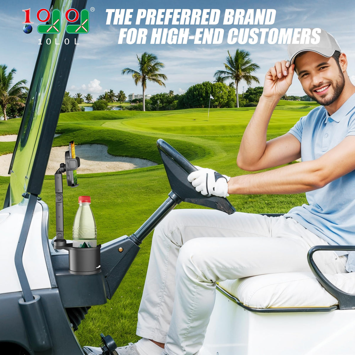 10L0L ABS Phone Clamp on golf cart mount, secure phone hold during ride