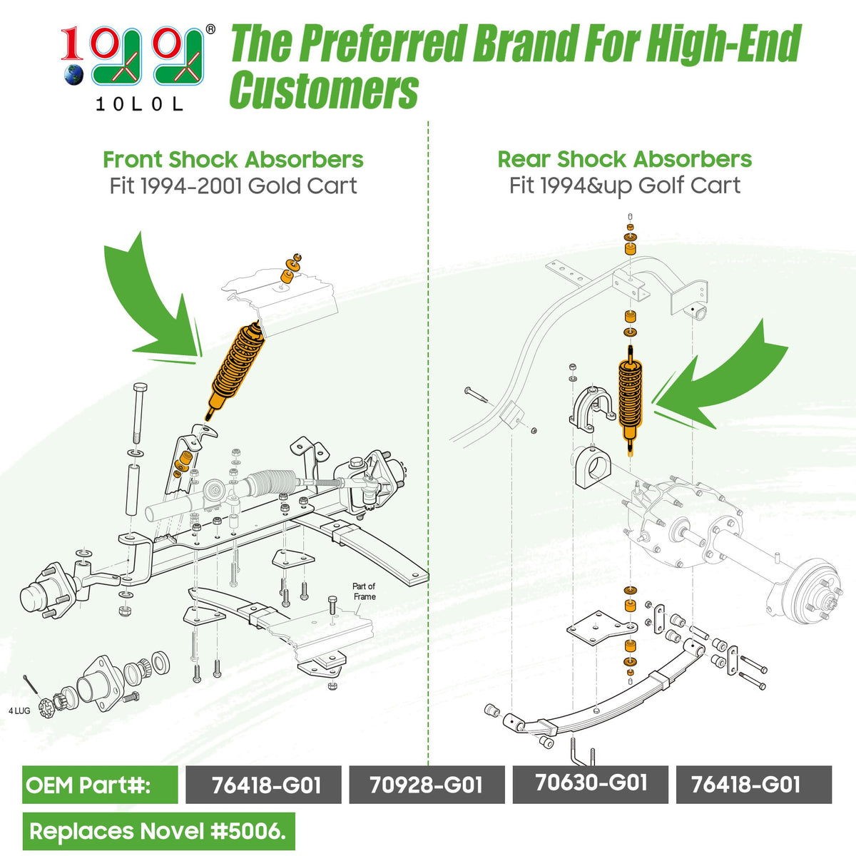 10L0L upgraded golf cart shocks rear view for stable handling with passengers